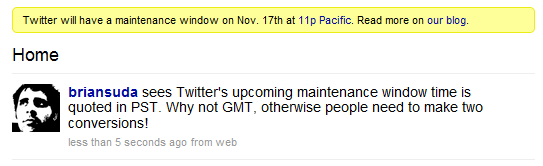 Twitter Maintenance message in PST