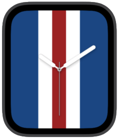 Apple Watch product screenshot with red and white vertical stripes on a blue background.