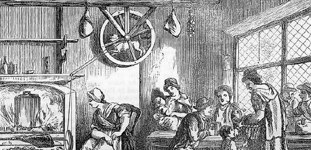 A dog at work inside a wheel near the ceiling; from Remarks on a Tour to North and South Wales (01800)