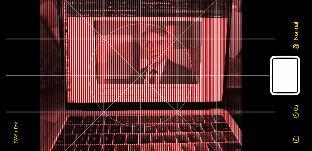Screenshot of the experimental filters camera app. It shows the image of Edwin Land using the striping technique
