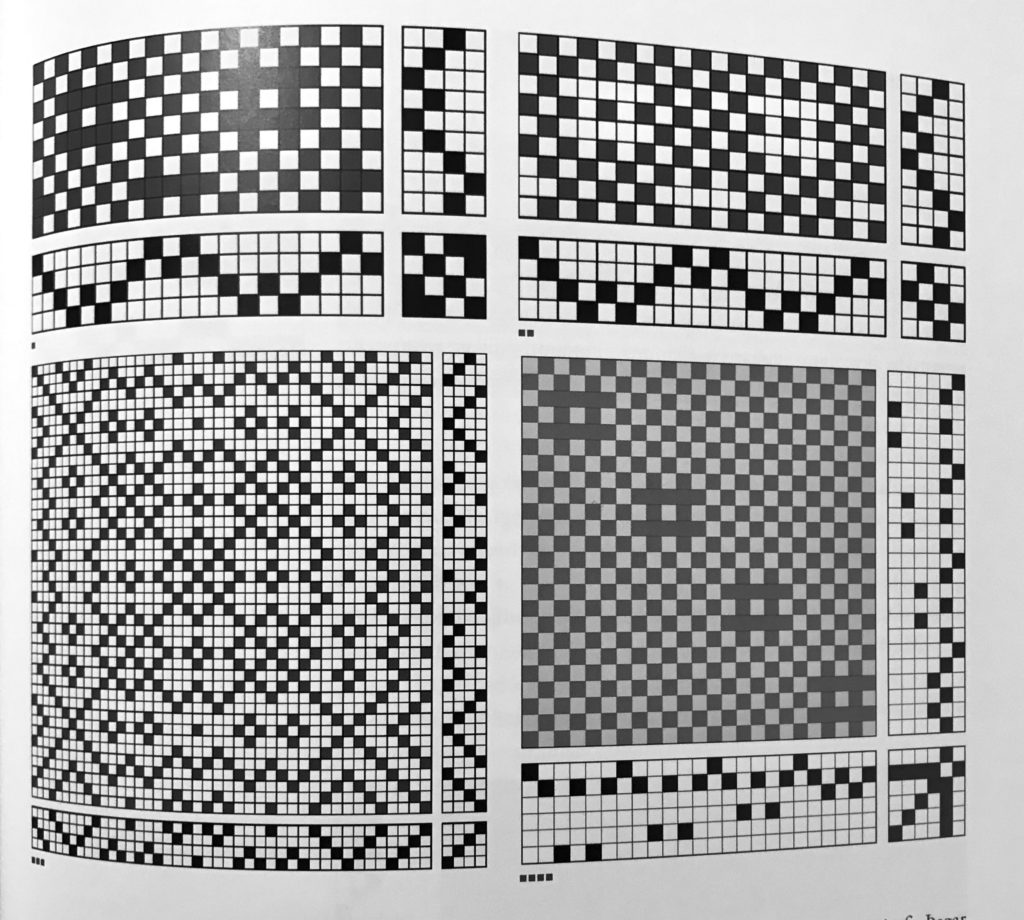 A Page from the book showing four weaving patterns.