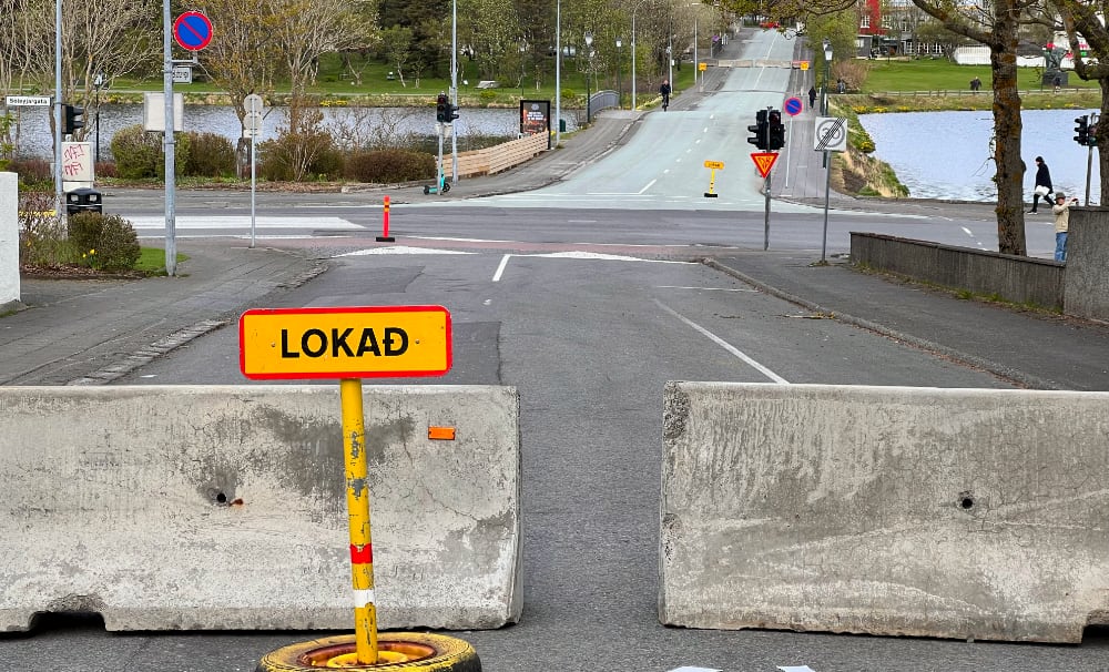 Photo of a blocked street and no cars