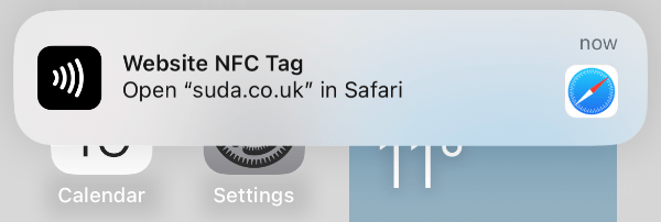 Screenshot of a Push Notification when reading and NFC tag