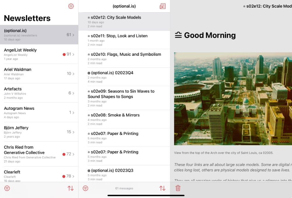 Screenshot of Newsletter iOS app
