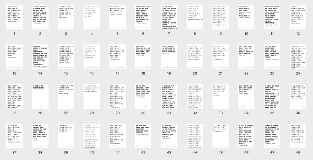 Screenshot of contact sheet of dynamically created PDF pages.