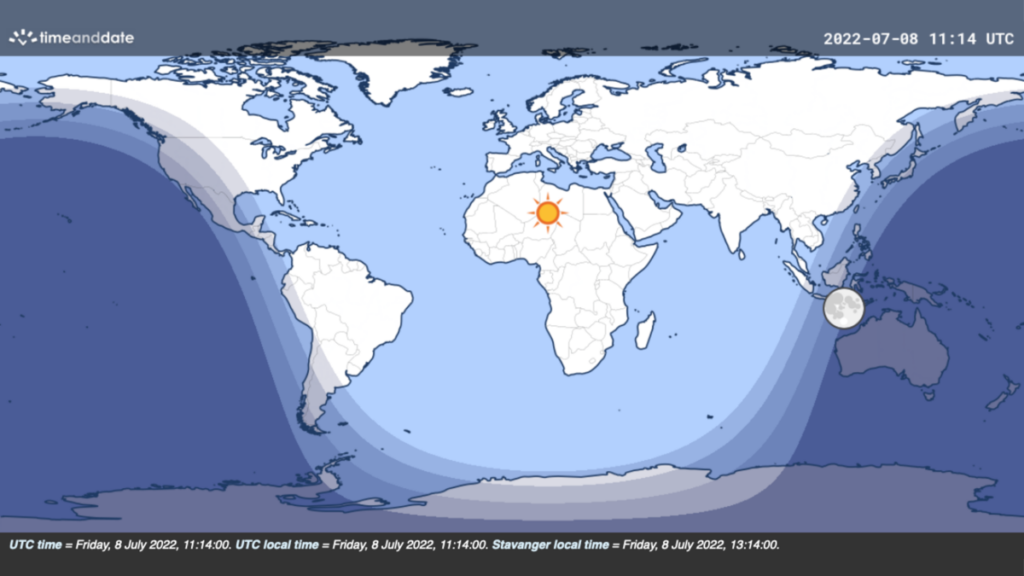 World Map with the sin wave curve of where the light falls