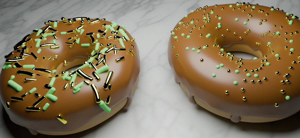 Two 3D rendered doughnuts