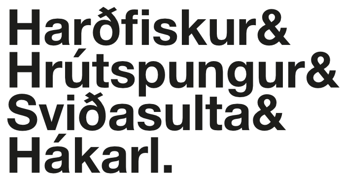 4 Icelandic words in the style of the meme t-shirt design. It translates as:
Dried Fish &
Rams Testicals &
Head Cheese &
Fermented Shark