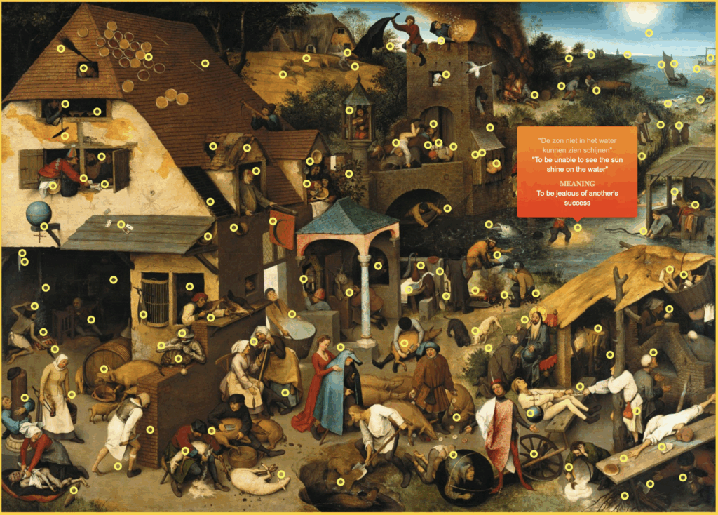 An Annotated version of Bruegel's painting. All the Netherlandish proverbs are marked with their meaning and translation.