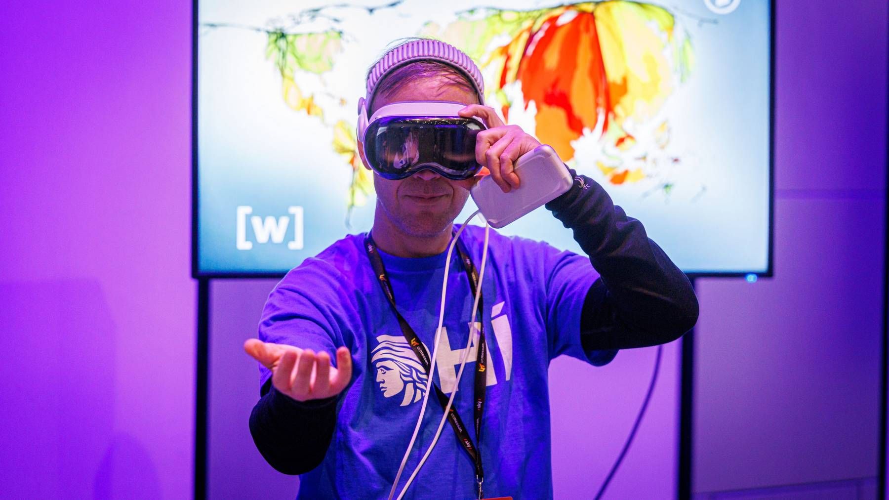 A person with an Apple Vision Pro headset on