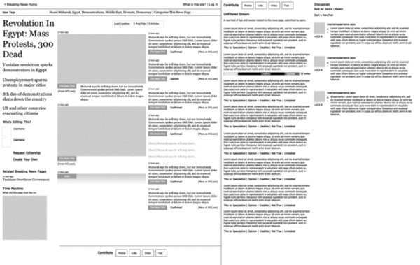 Wireframes of the Moby Dick Project, a multicolumn interface for news stories