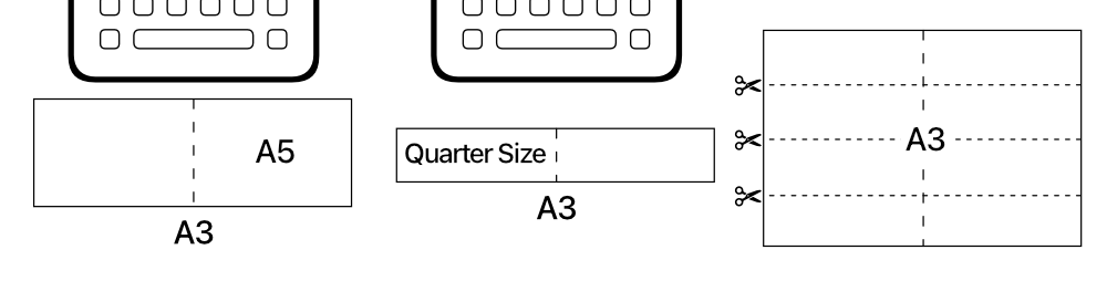 Illustration of the A5 Half Notebook cut in half again length-wise to make a Quarter Notebook